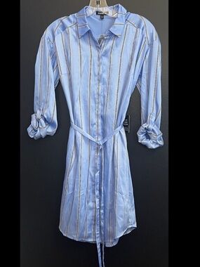 Express Blue and Cream Striped Shirt Dress